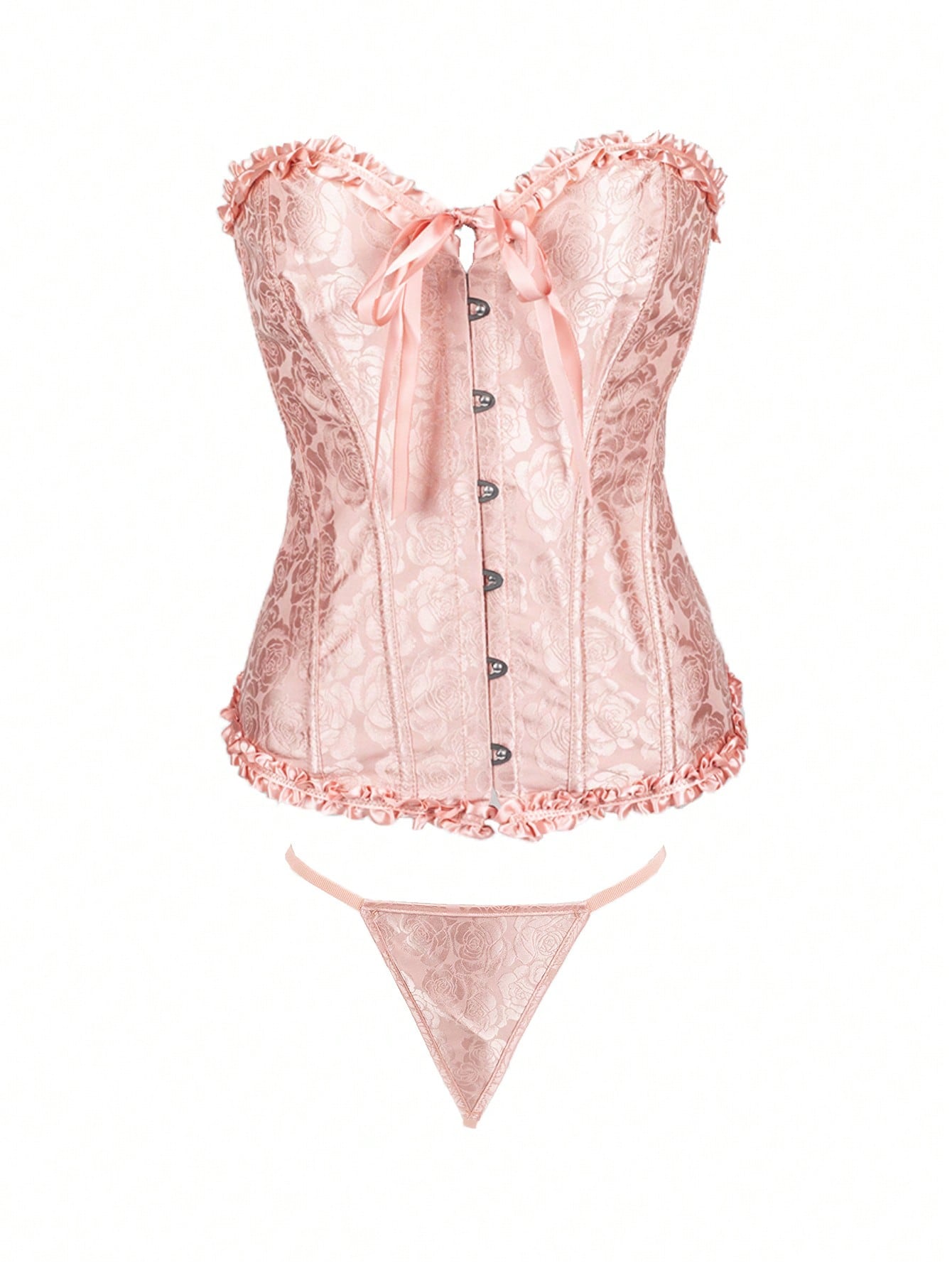 Women's Dusty Rose Strapless Jacquard Corset Bustier with Bow Detail