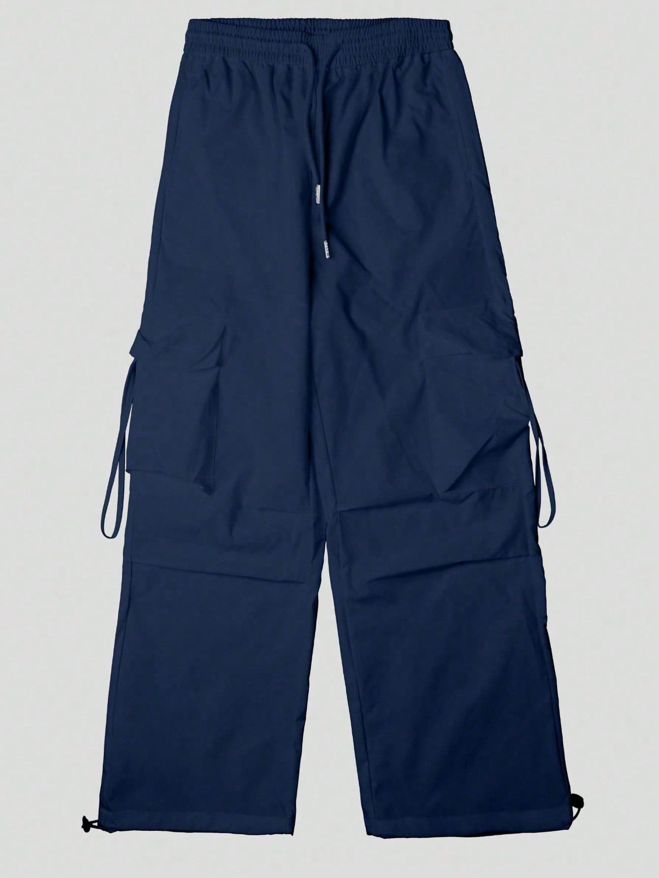 Women's Navy Blue Cotton Full-length cargo pants with cargo pockets