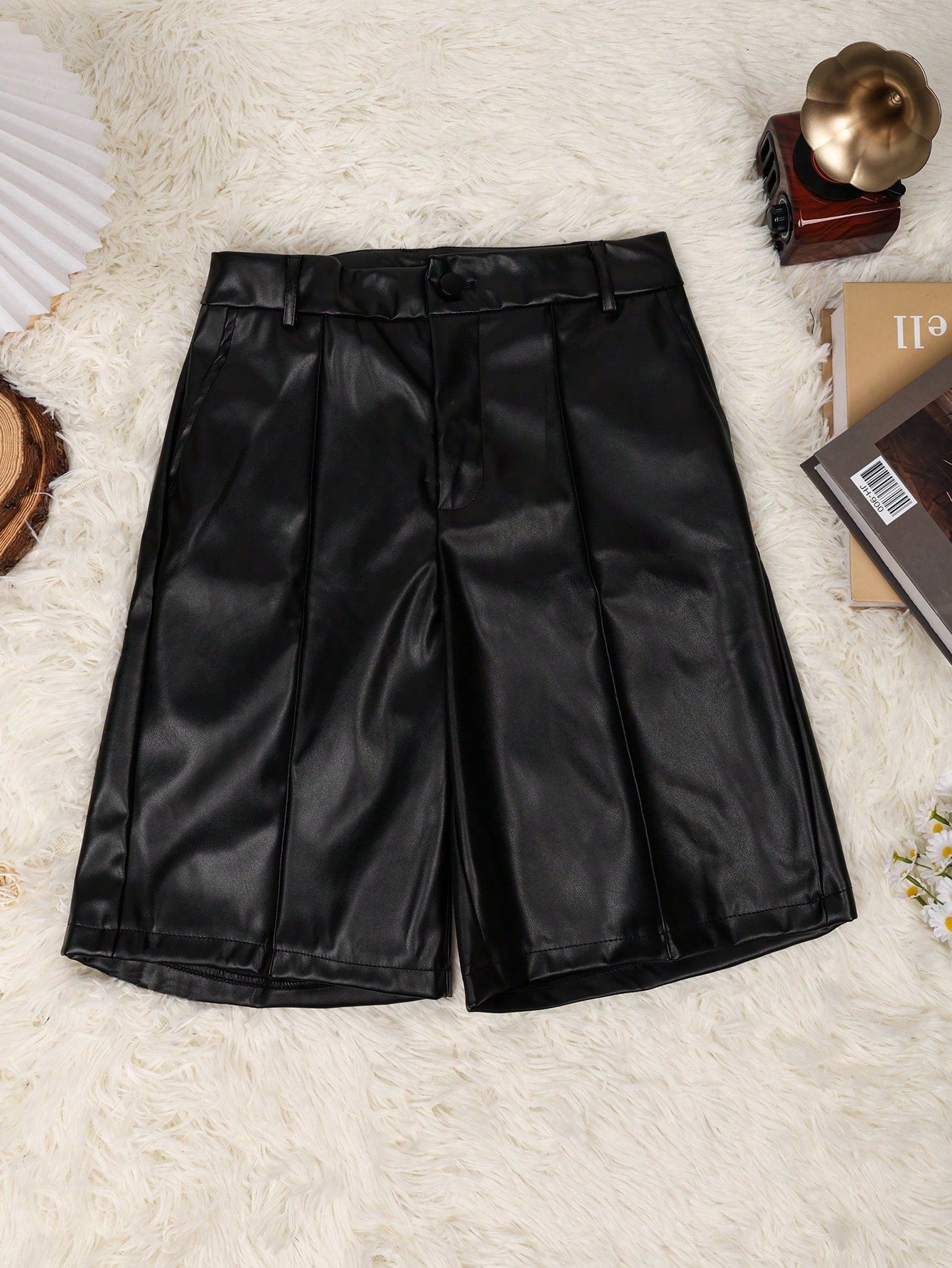 Black Faux Leather High Waist Structured Bermuda Shorts
