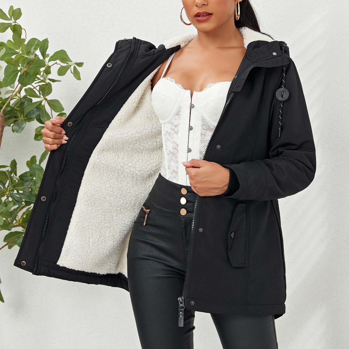 Women's Black Quilted Padded Winter Coat