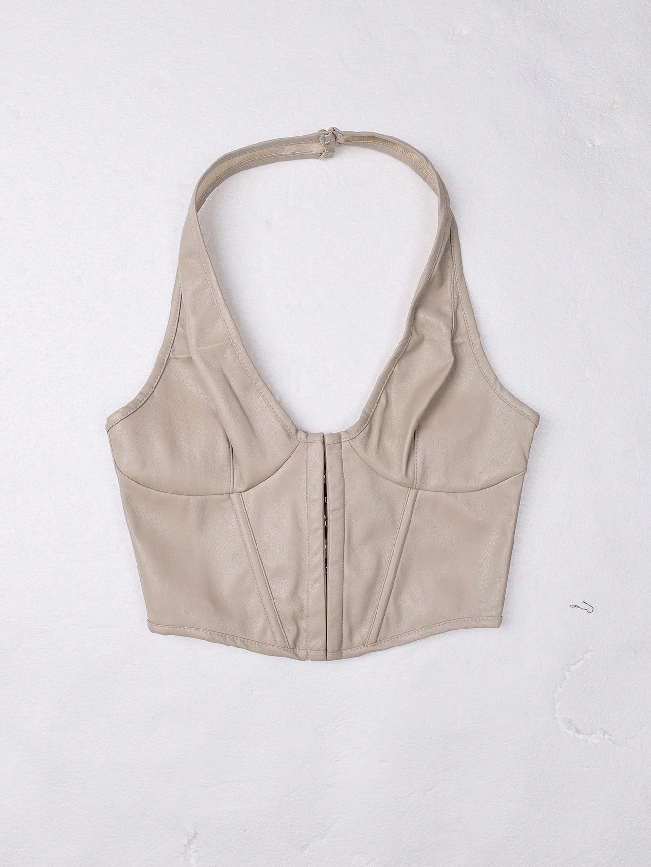 Women's Sexy Halter Neck PU Leather Corset Top Women Sleeveless Hook-and-Eye Backless Vest