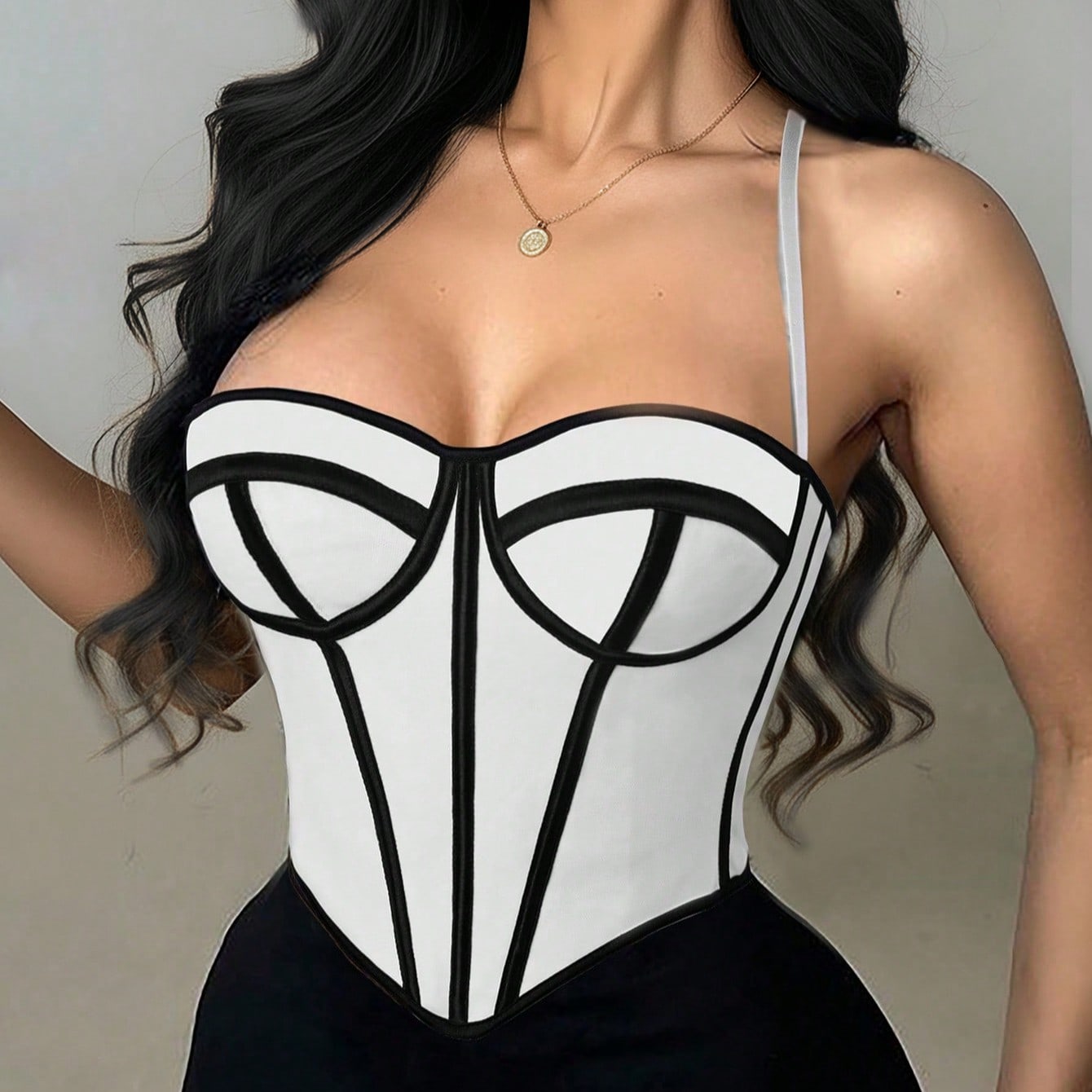 Women's Modern Contrast Trim Bustier Corset Top in White