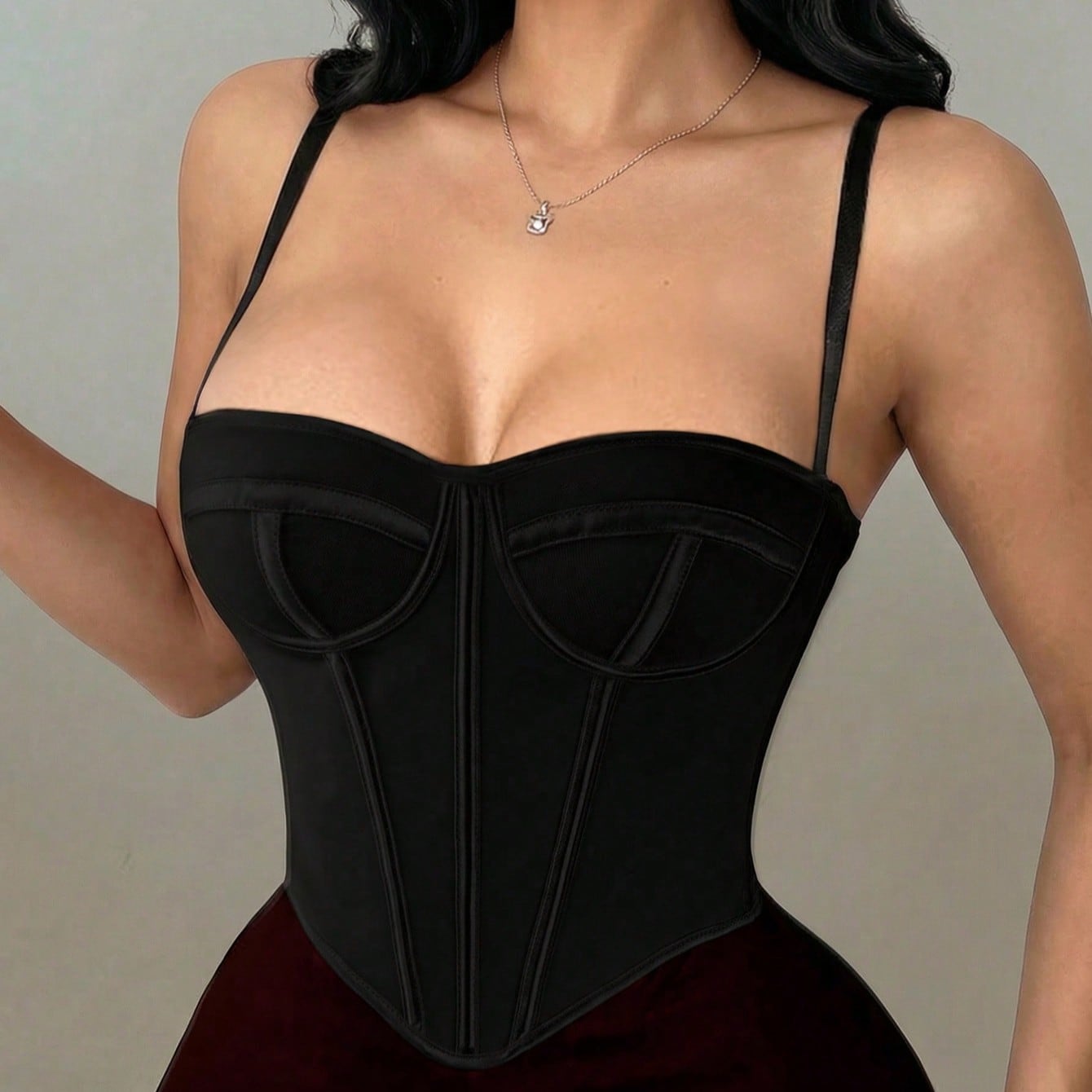 Women's Apperloth Women Sexy Black Satin Sleeveless Corset Top