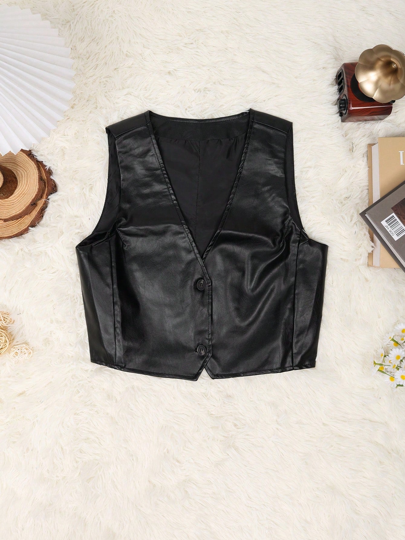Women's Apperloth Women PU Leather Button Front Waistcoat Vest