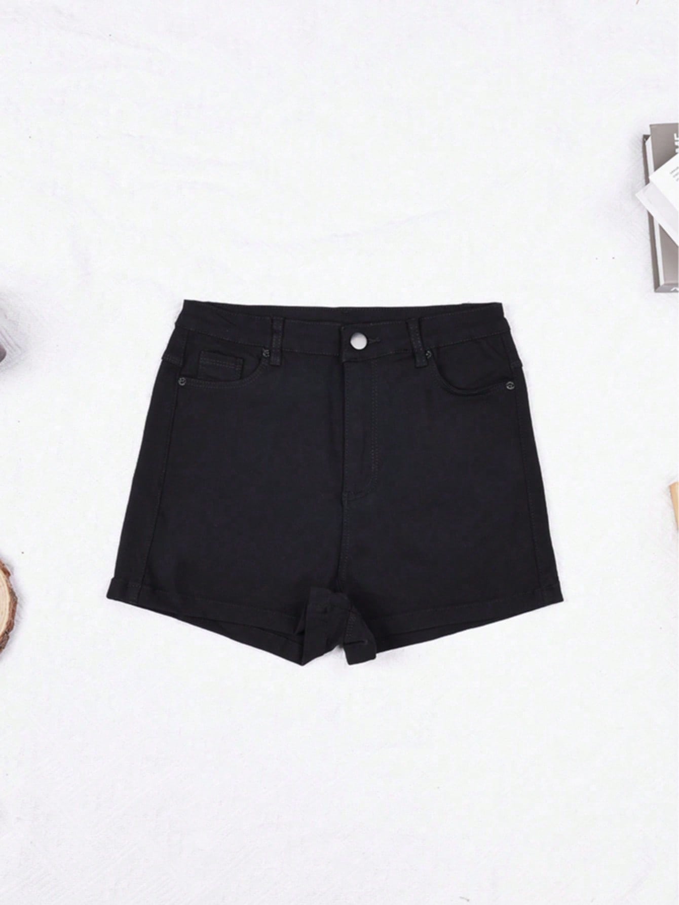 Women's Black Viscose Blend High-Waisted Slim Fit Bodycon Mini Shorts