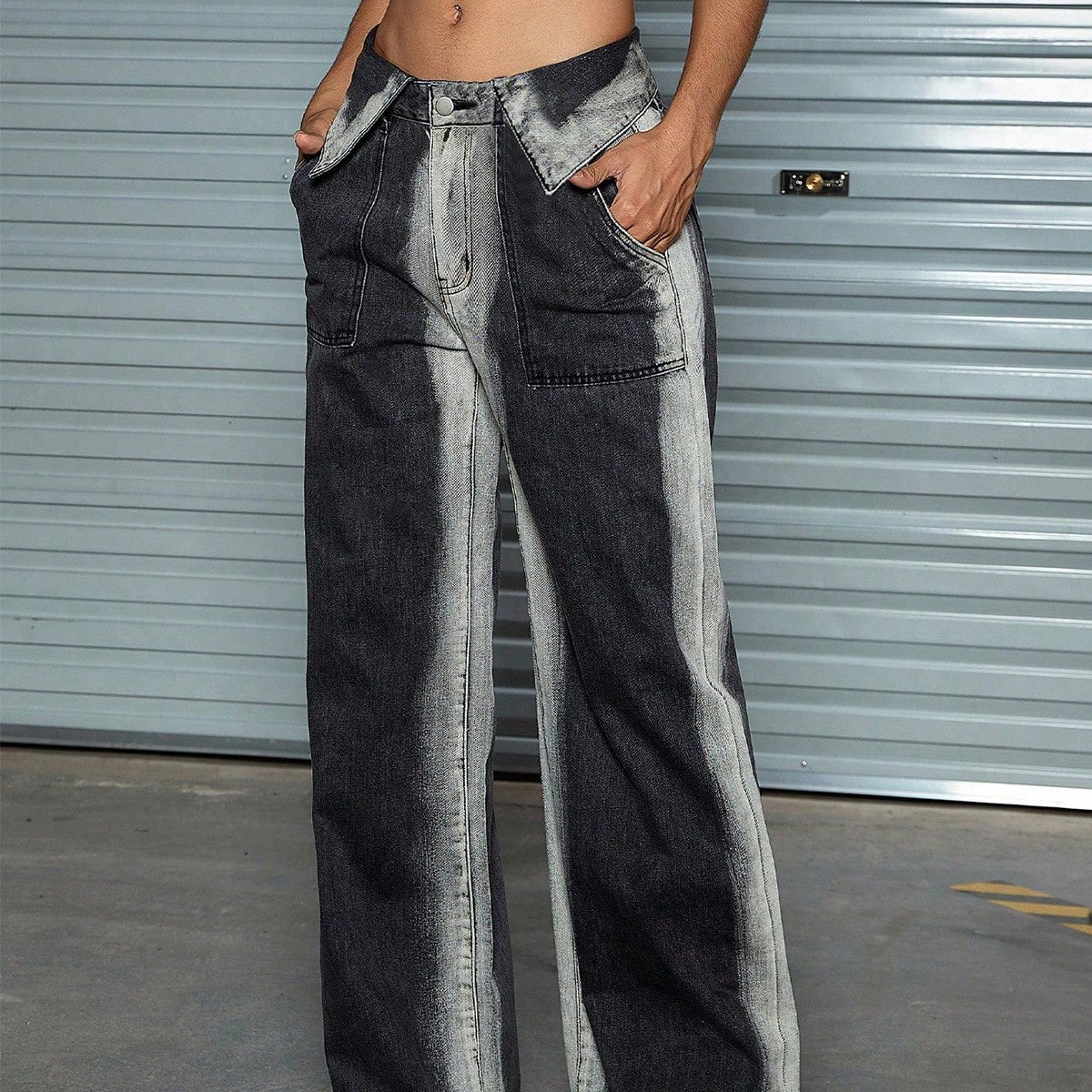 Women's Stylish Contrast Panel Wide Leg Jeans
