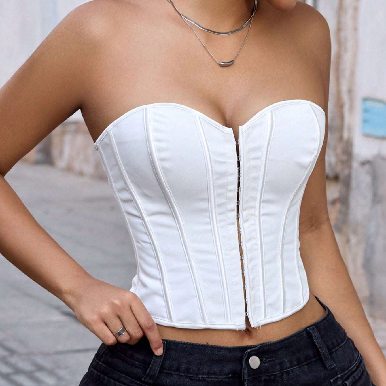 Women's Elegant Women's White Boned Corset Top Strapless Bustier