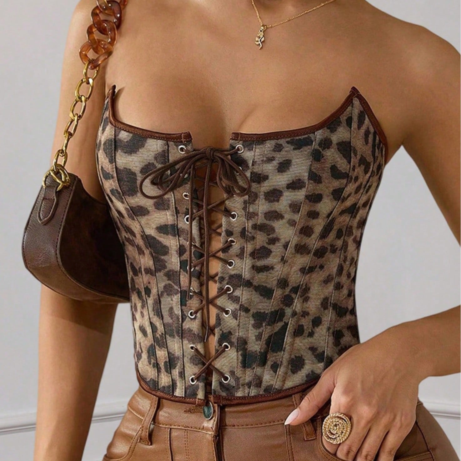 Women's Brown Leopard Corset Bustier