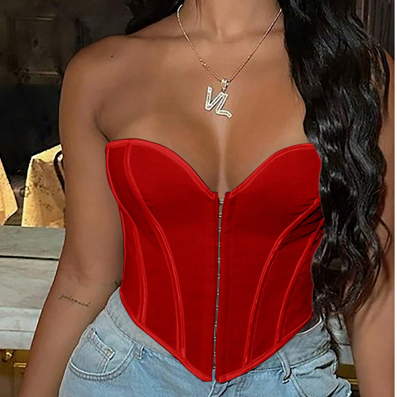 Women's Multi-Textured Bustier Crop Tops - Strapless Push-Up Corset Style Tops, Glam Casual & Party Wear