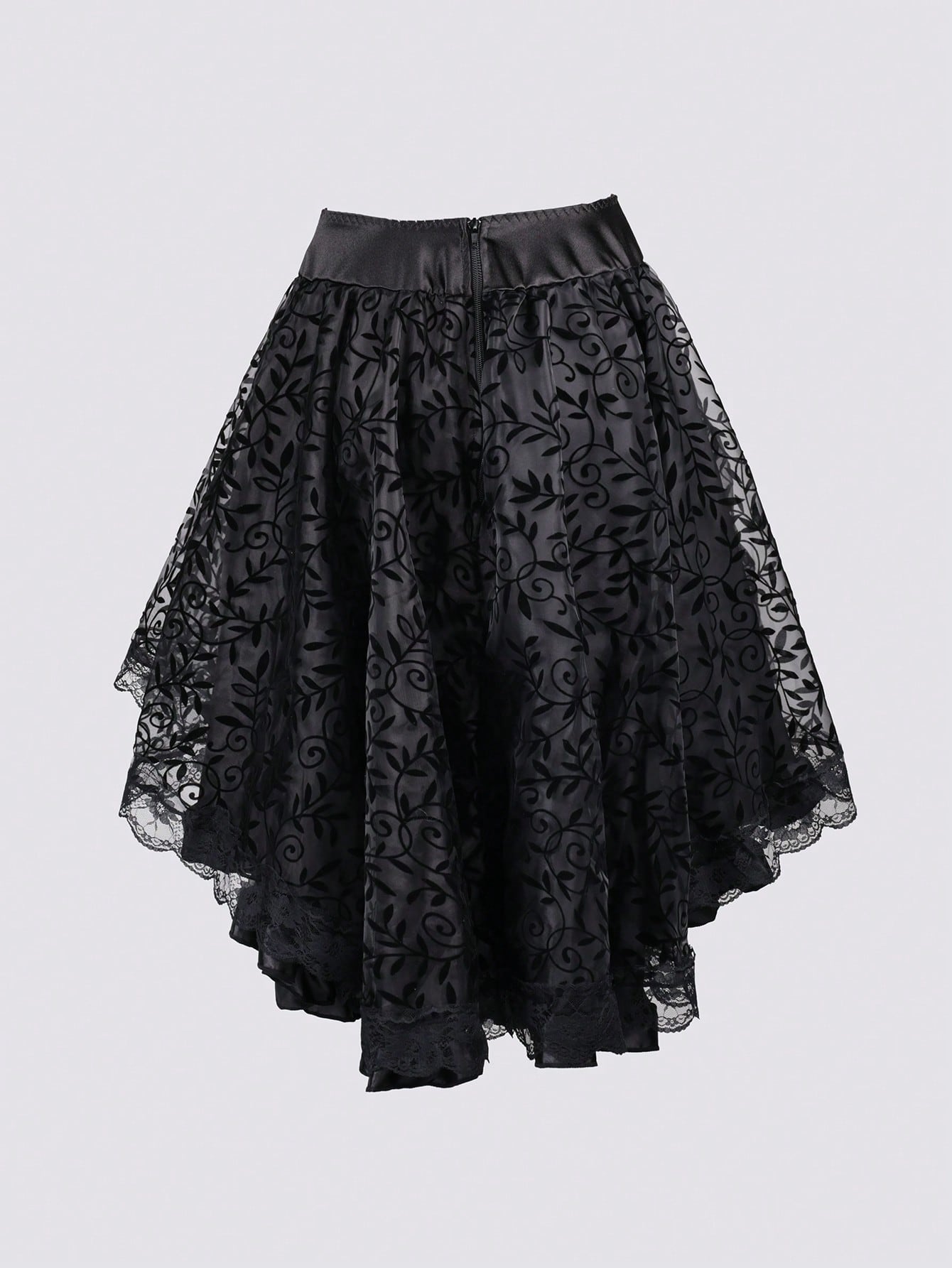 Women's Black Polyester Midi skirt with A-line