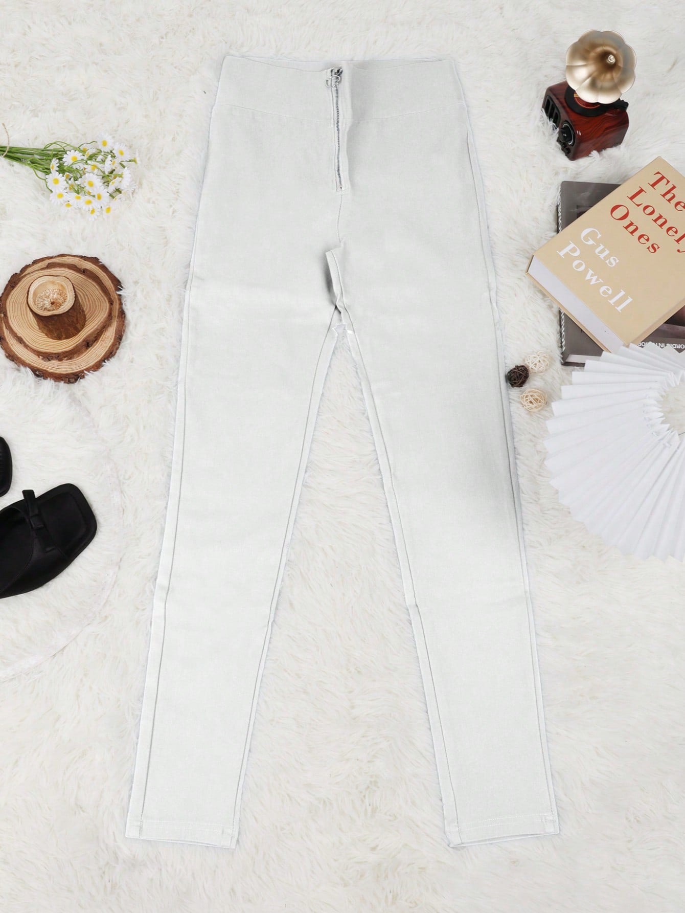 Women's White Cotton Blend Straight Leg Cargo Pants with Pocket Detail