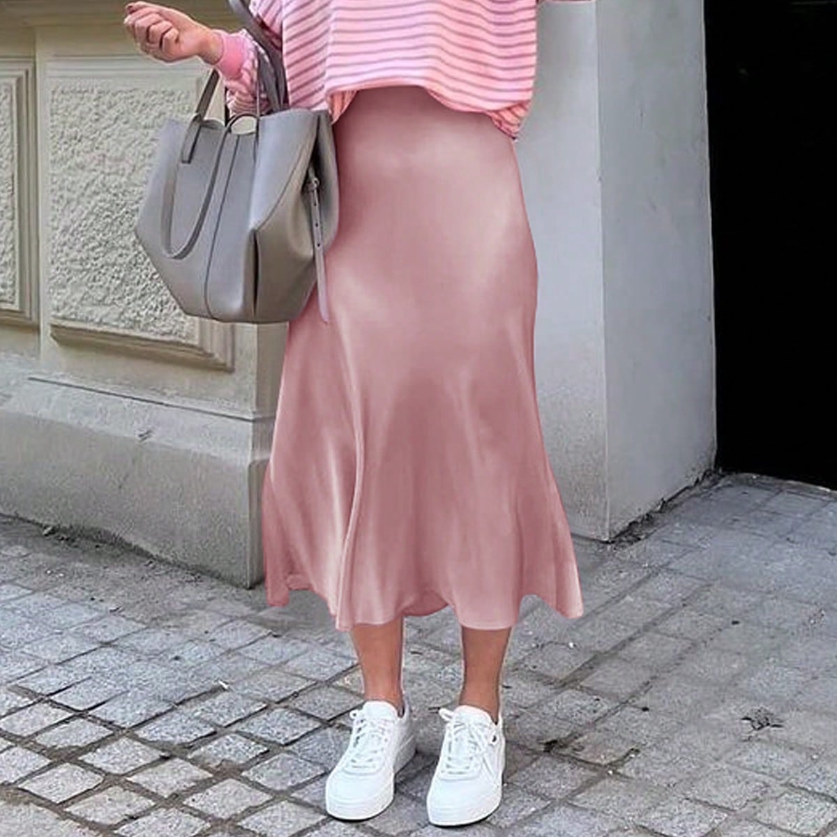Women's Pink Polyester Mini skirt with A-line