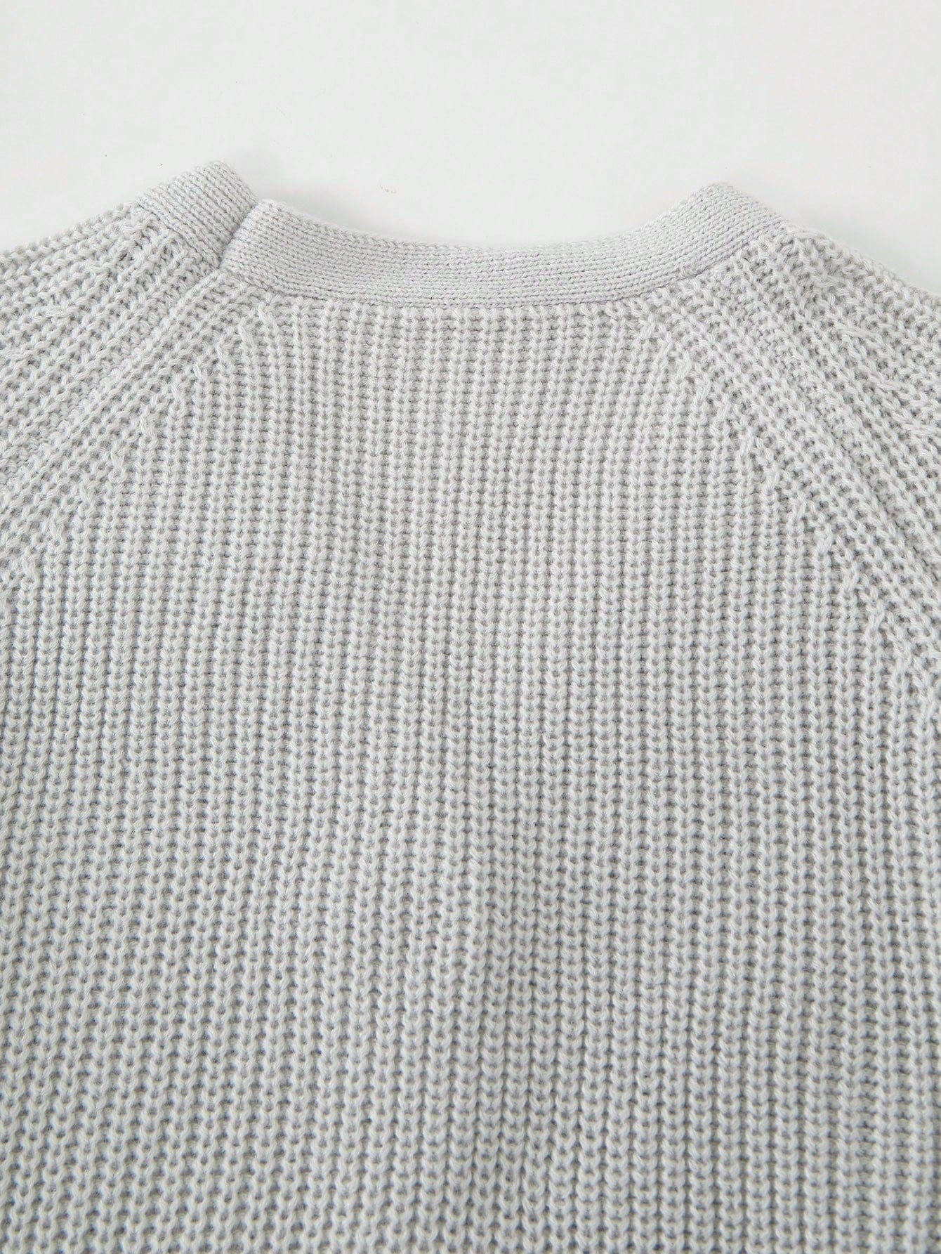 Women's Gray Ribbed Knit Henley Top with Button Placket