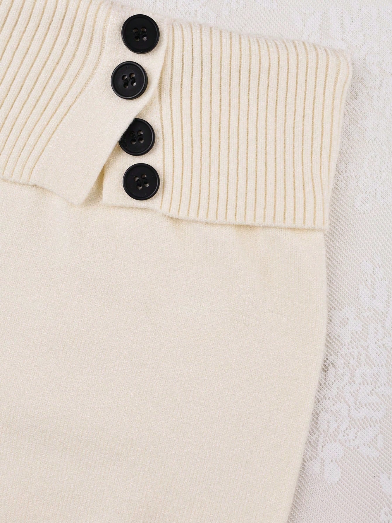 Women's Apricot Ribbed Knit Henley Top with Button Placket