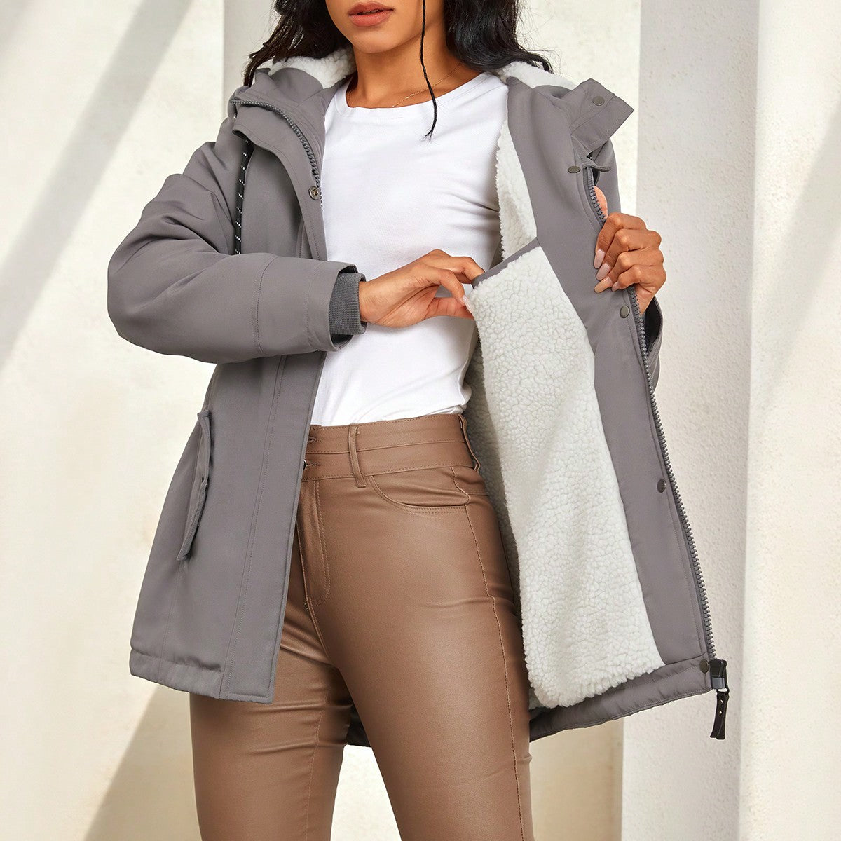 Women's Grey Quilted Padded Winter Coat