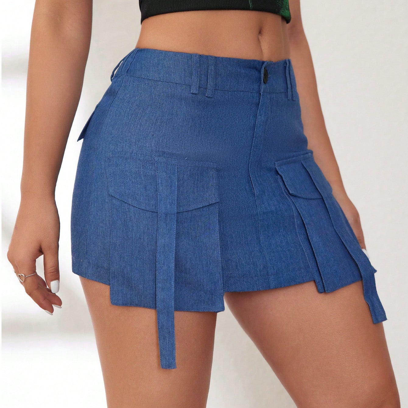 Women's Dark Blue Utility Mini Skirt with Buckle Straps