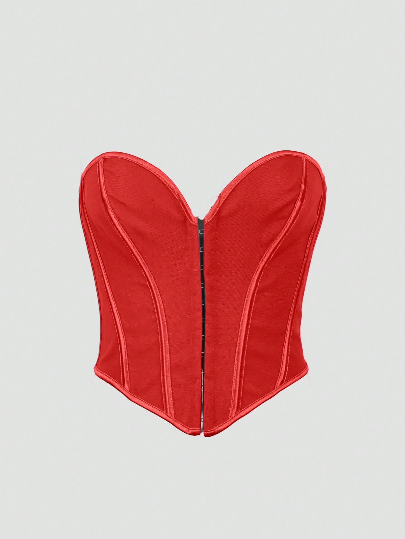 Women's Vibrant Red Boned Corset Top with Hook and Eye Closure