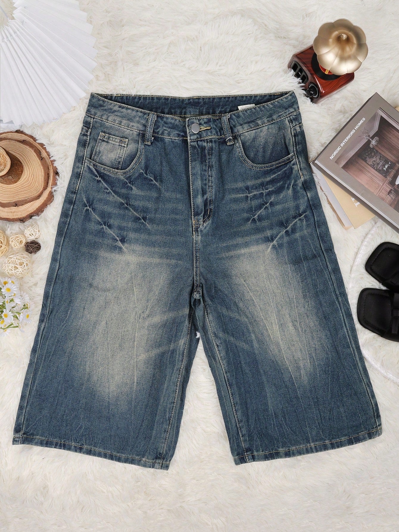 Women's Vintage Blue High-Waist Straight Leg Jeans