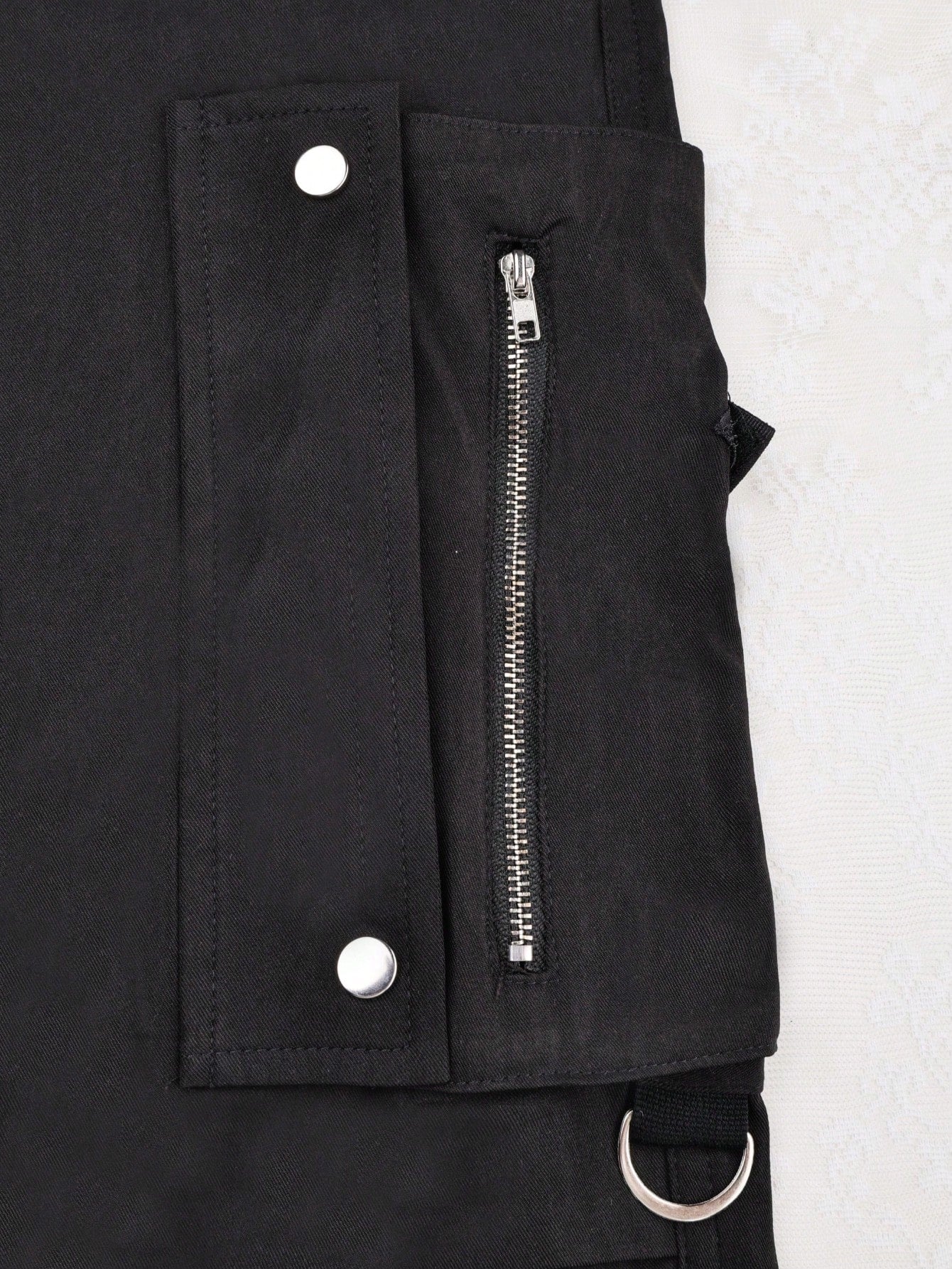 Women's Black High Waisted Zipper Detail Cargo Pants Multi-Pocket Streetwear Trousers