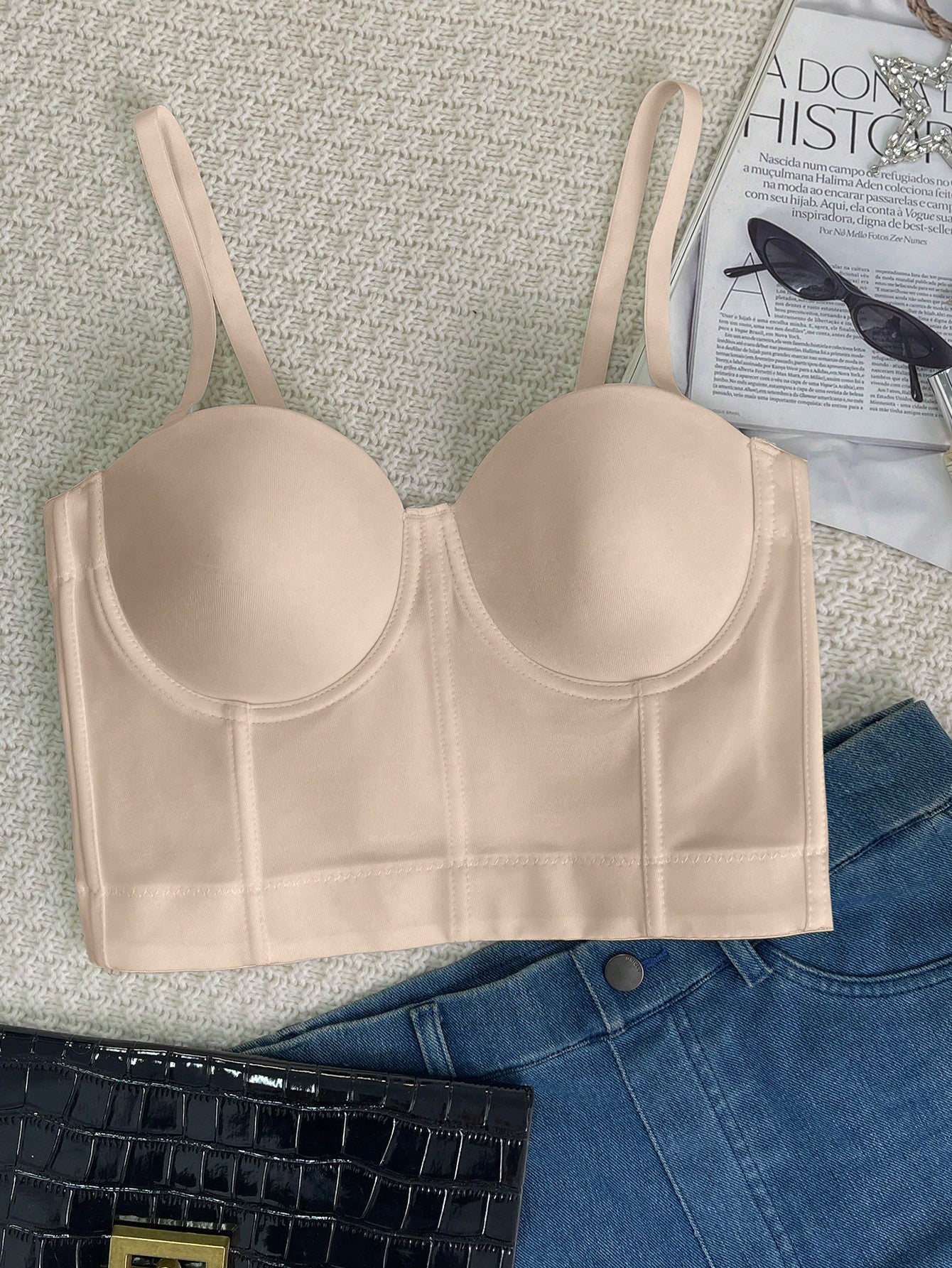 Women's Sexy Beige Satin Cami Corset Top Slim Fit Sleeveless Crop Top Wholesale