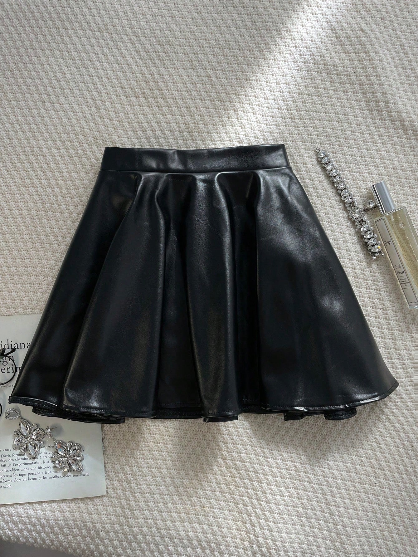 Women's Black Faux Leather Flared Skater Mini Skirt