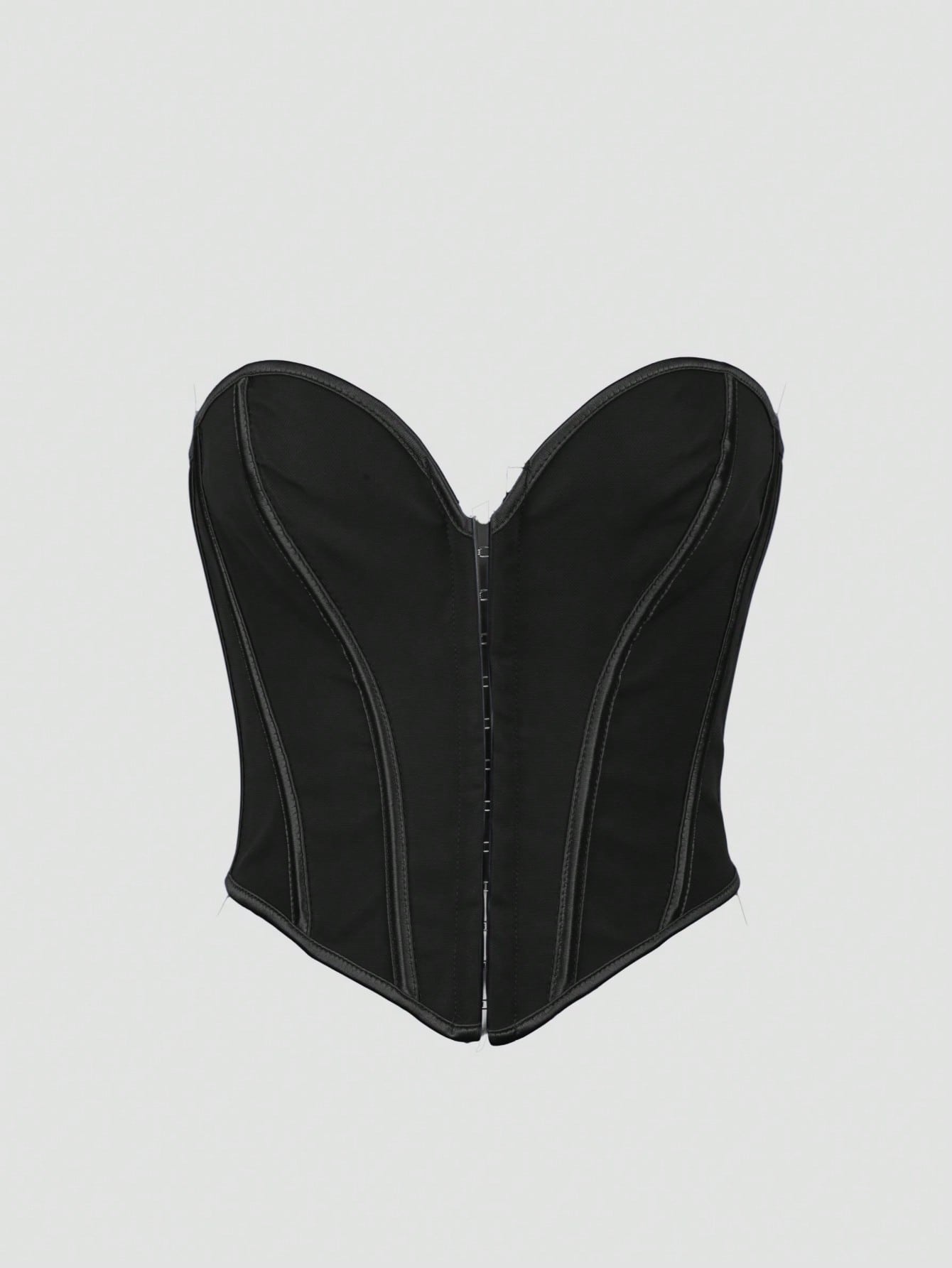 Women's Classic Black Boned Corset Top with Hook and Eye Closure