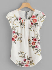 Women's White Tie Neck Short Sleeve Blouse