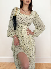 Women's Vintage Floral Print Midi Dress