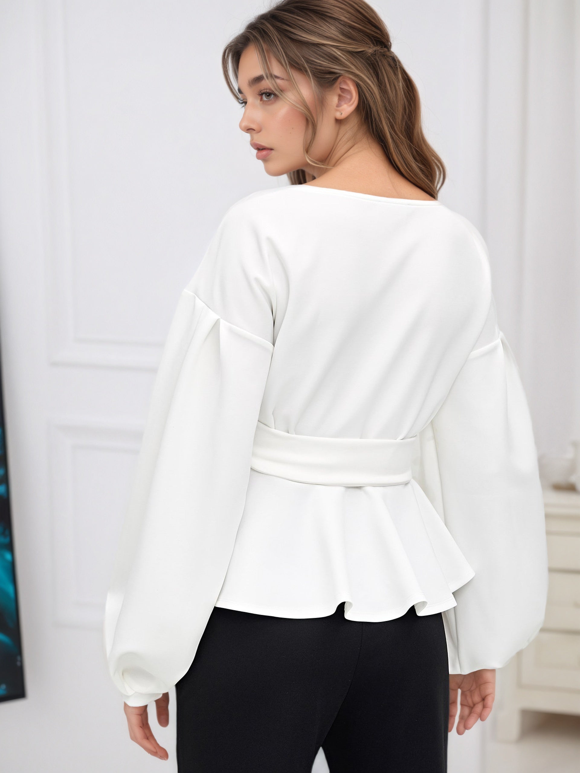 Women's White Short Sleeve Button Up Blouse