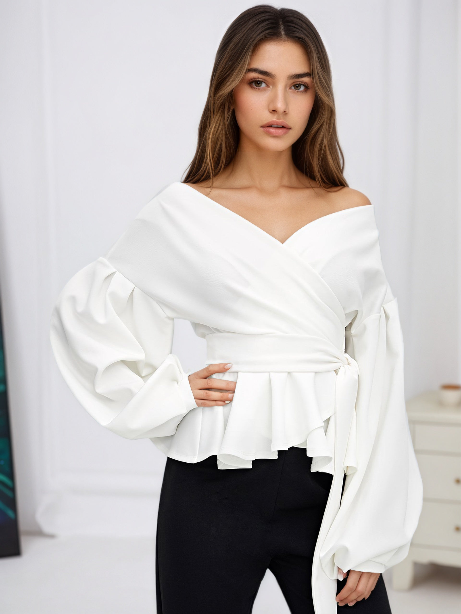 Women's White Short Sleeve Button Up Blouse