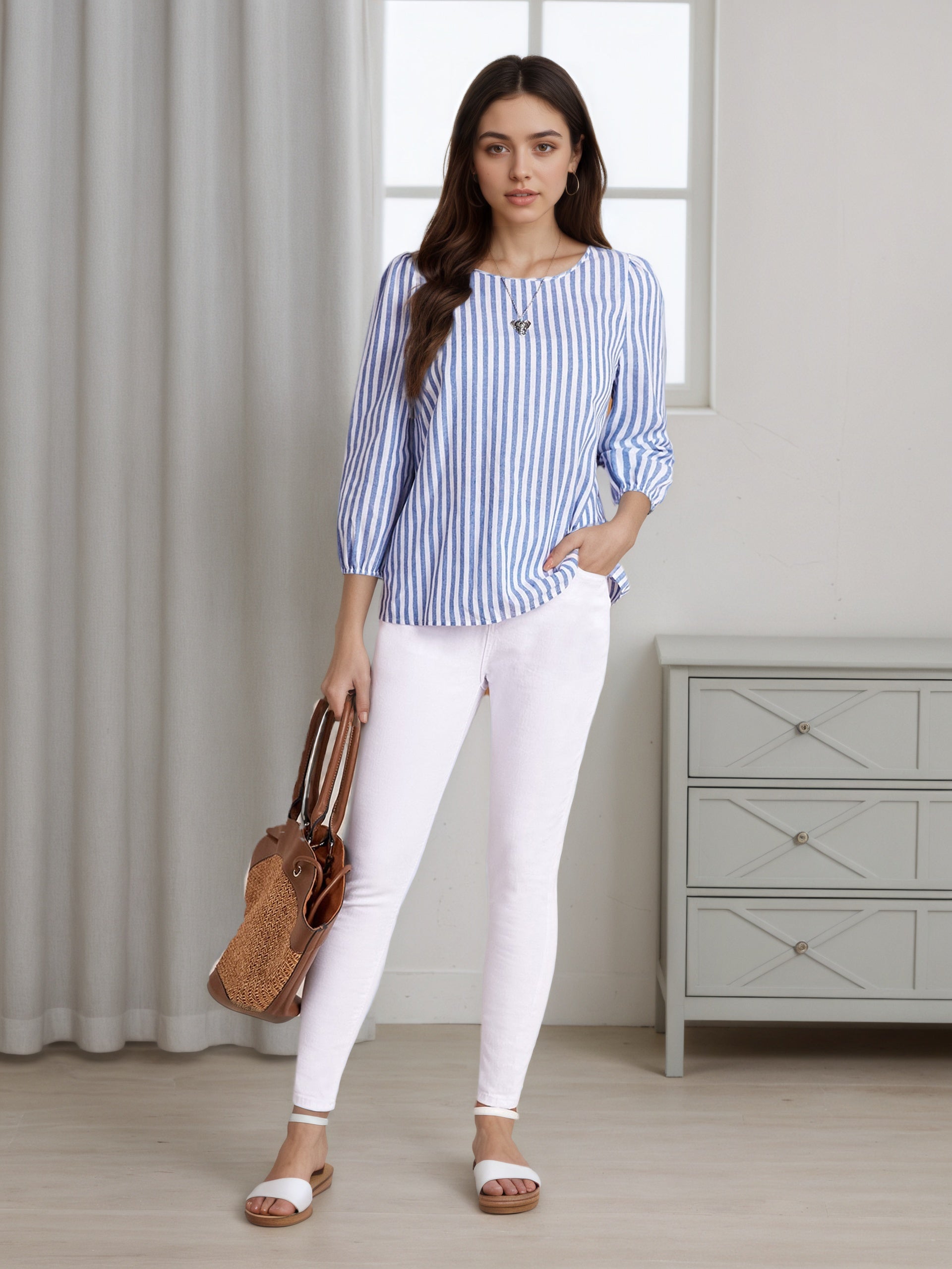 Women's Multi-Color Printed Short Sleeve Blouse