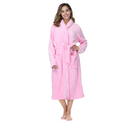 Women's Solid Color Faux Wool Plush Warm Long Robe - Cozy Loungewear Sleepwear