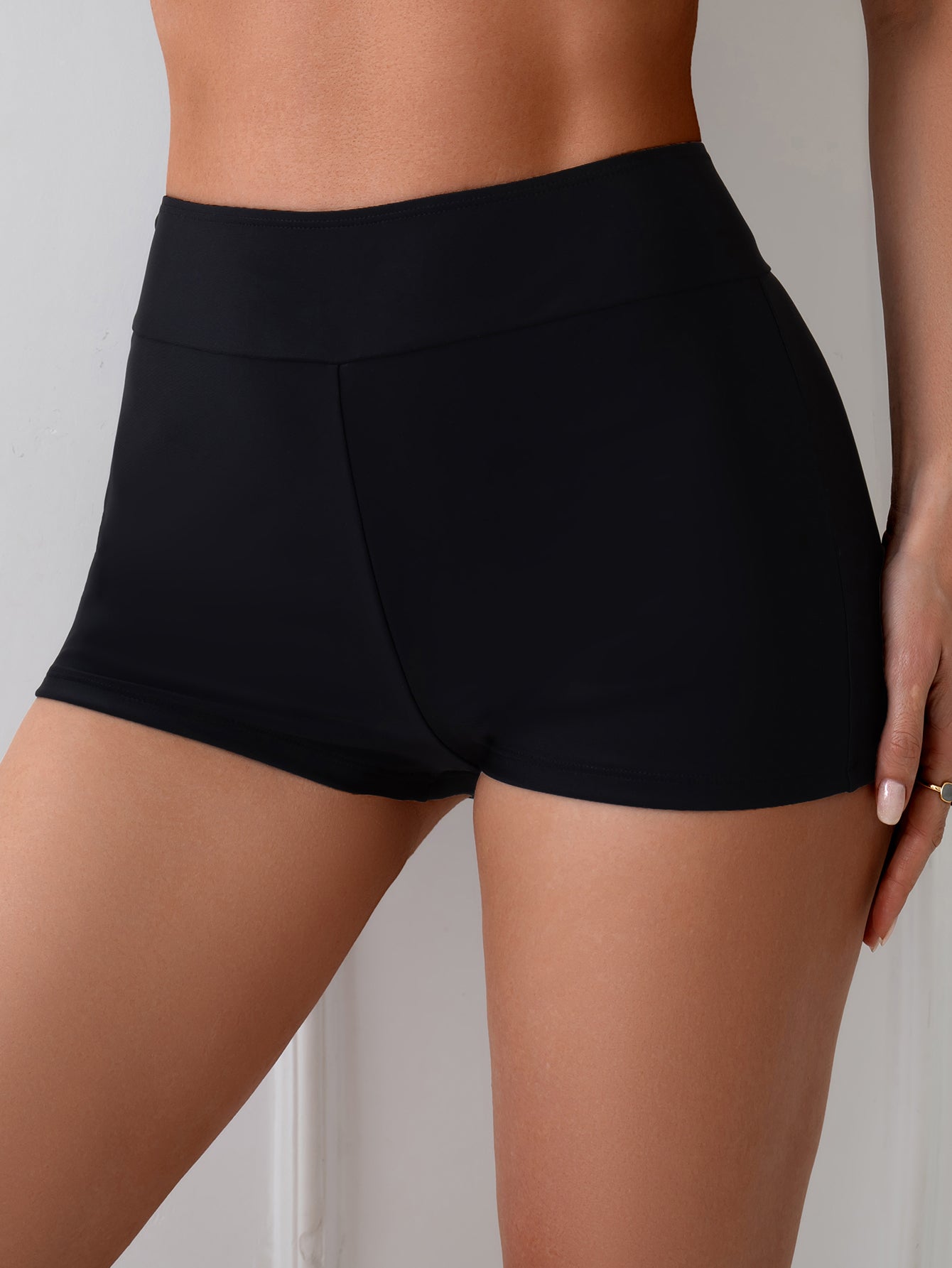 Women's Solid Color Boyleg Swim Shorts - High-Waisted Slim-Fit Versatile Swimming Bottoms