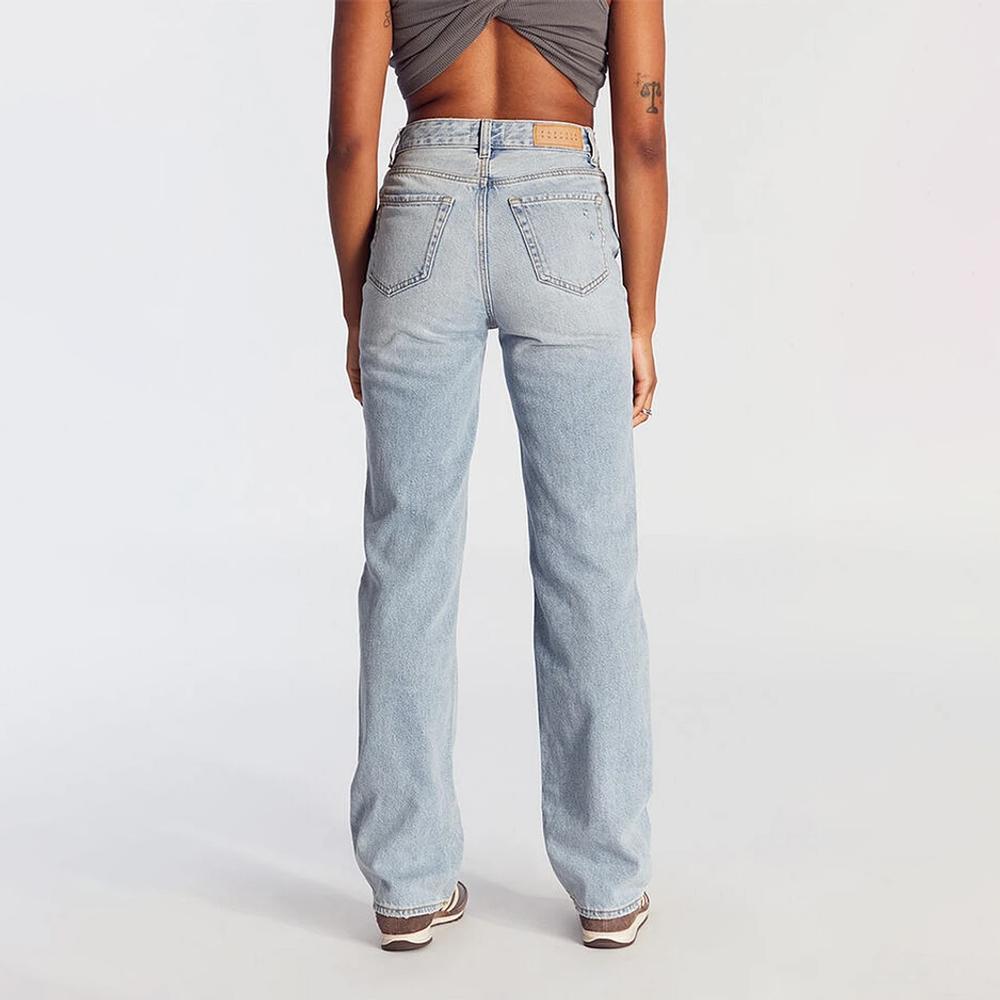 Women's Light Blue Distressed Straight Leg Jeans - Vintage High-Waisted Slim-Fit Casual Wide-Leg Pants