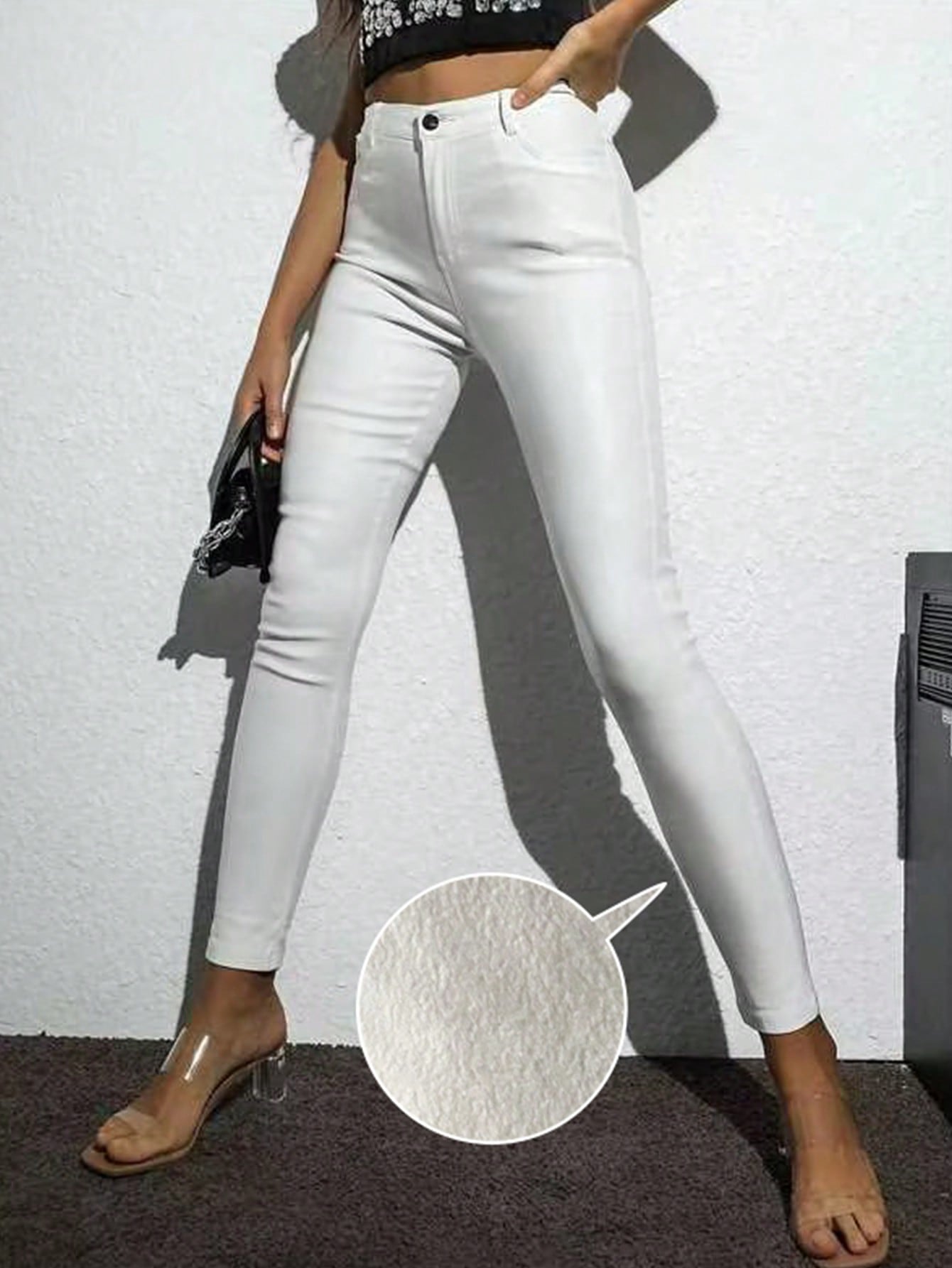 Apperloth Women High Waist White PU Leather Taptered Cropped Pants