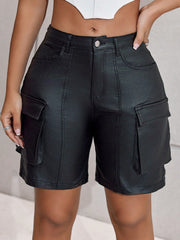 Apperloth Women PU Leather Pockets Shorts