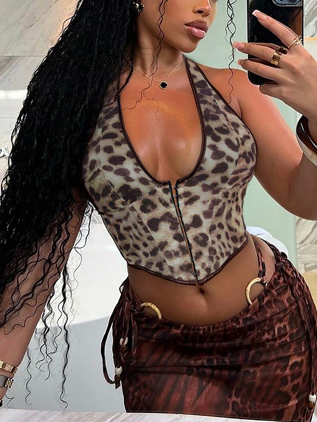 Apperloth Women Leopard Printed Halter Corset