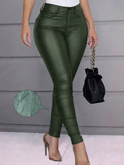 Apperloth Women Army Greedn High Waist PU Leather Leggings