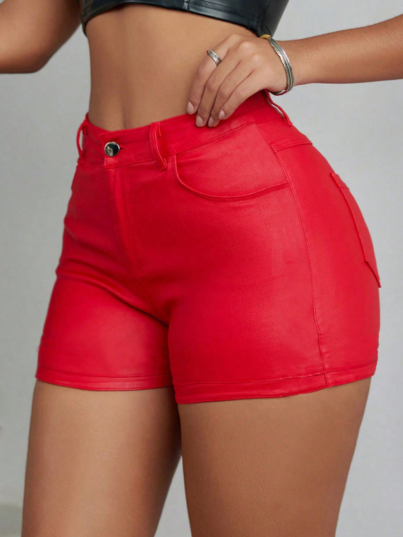 Apperloth Women PU Leather Skinny Shorts