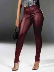 Apperloth Women Wine Red High Waist Skinny Leggings Tapered Pants