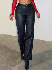 Pantalones largos de piel sintética negra para mujer de Apploth 