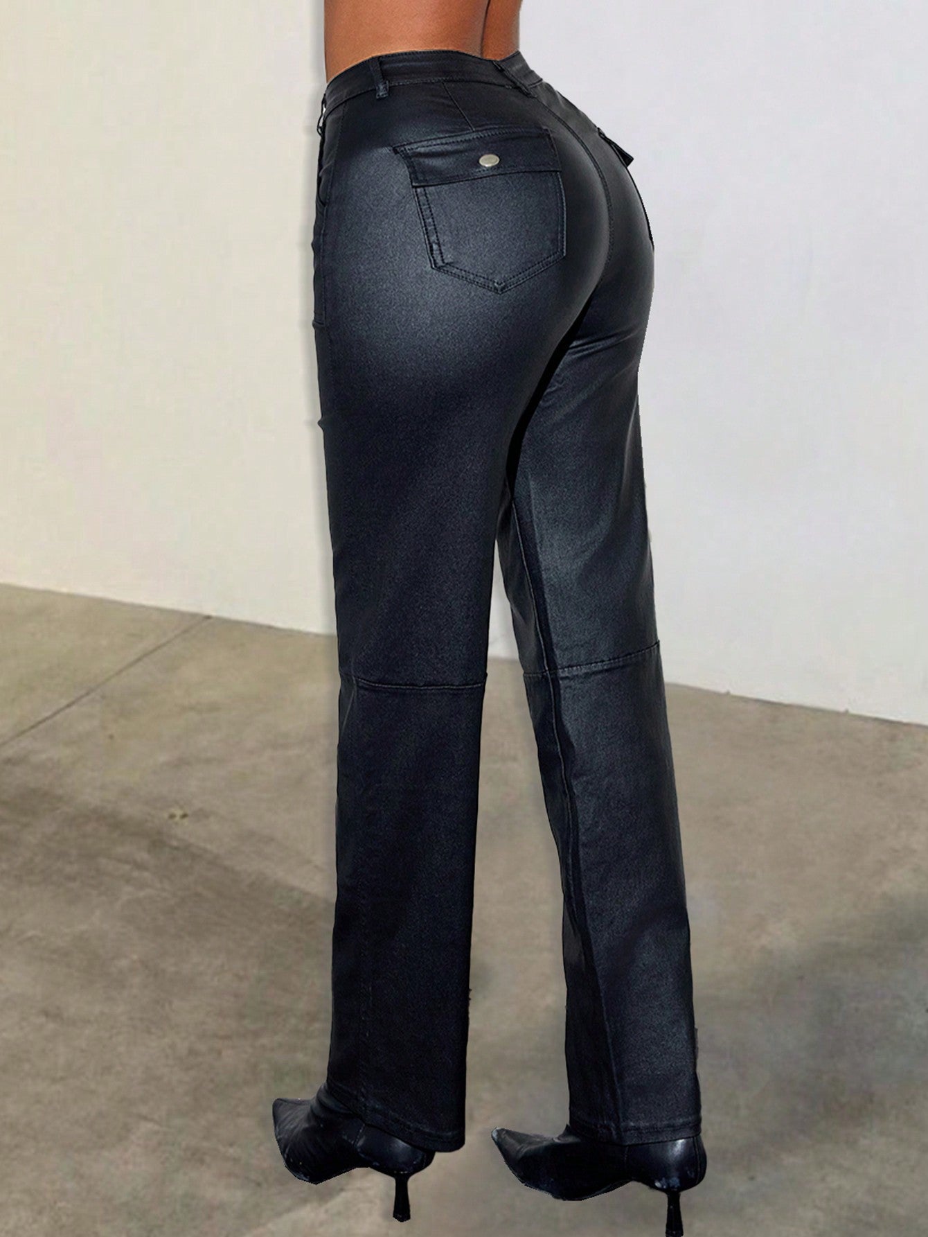 Apploth Women Black PU Leather Long Pants Trousers