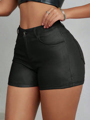 Apperloth Women Skinny PU Leather Mini Shorts