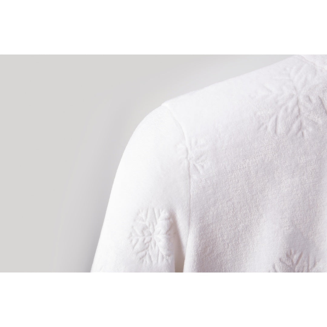 Bata larga de felpa con capucha en contraste rojo y blanco para mujer, pijama gruesa y cálida con bolsillos y cinturón, estilo navideño.