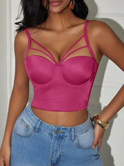 Rose red Strappy Bustier Corset Top with Structured Cups