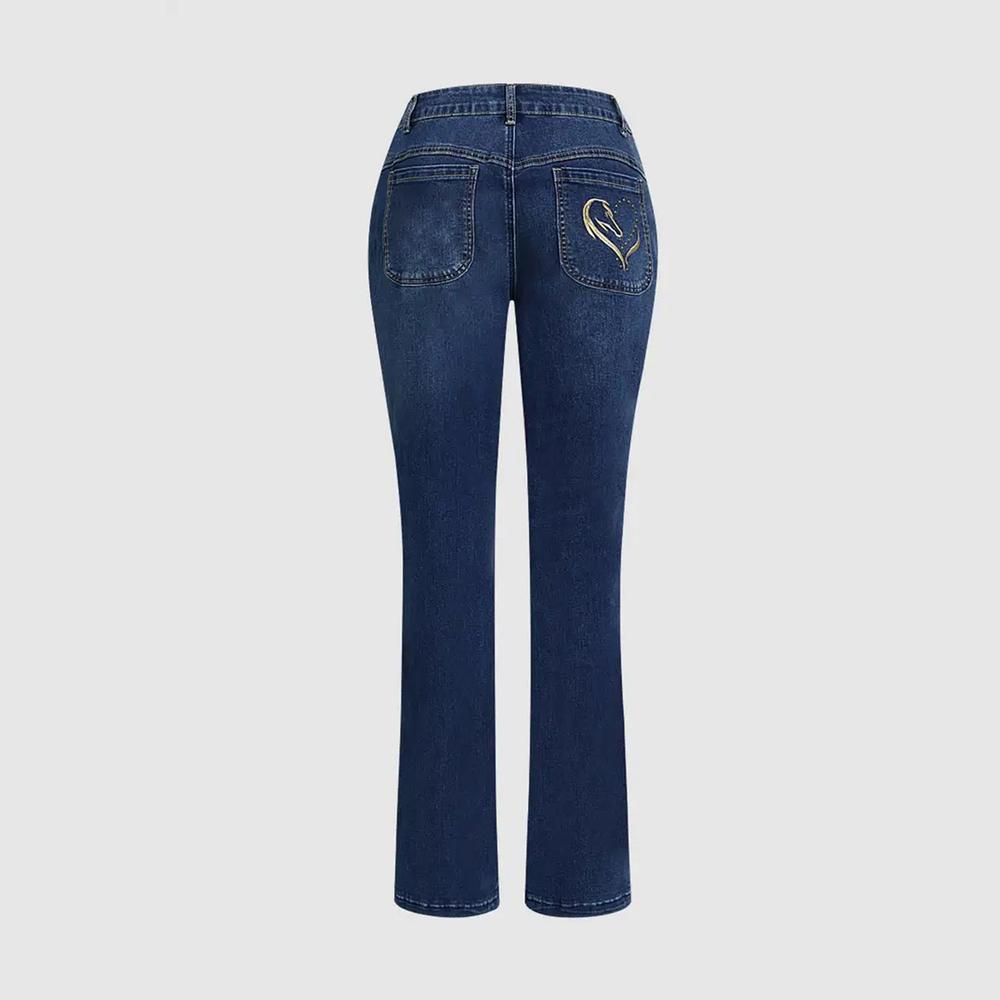 Women's Dark Blue High-Waisted Flare Jeans - Vintage Slim-Fit Retro Bell Bottoms