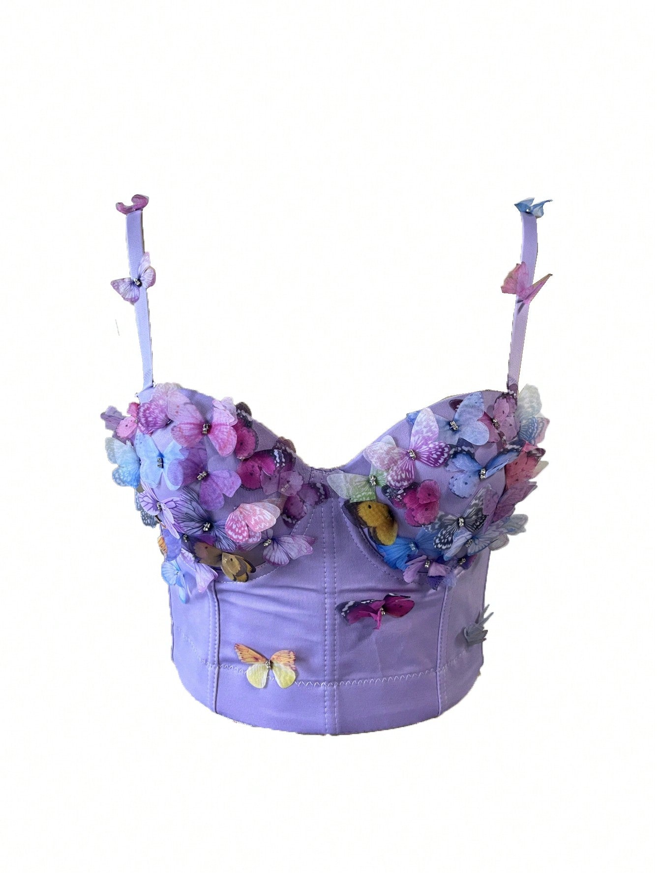 3D Butterfly Decor Purple Corset Crop Cami Top Bustier Spaghetti Strap Slim Party Corset Top
