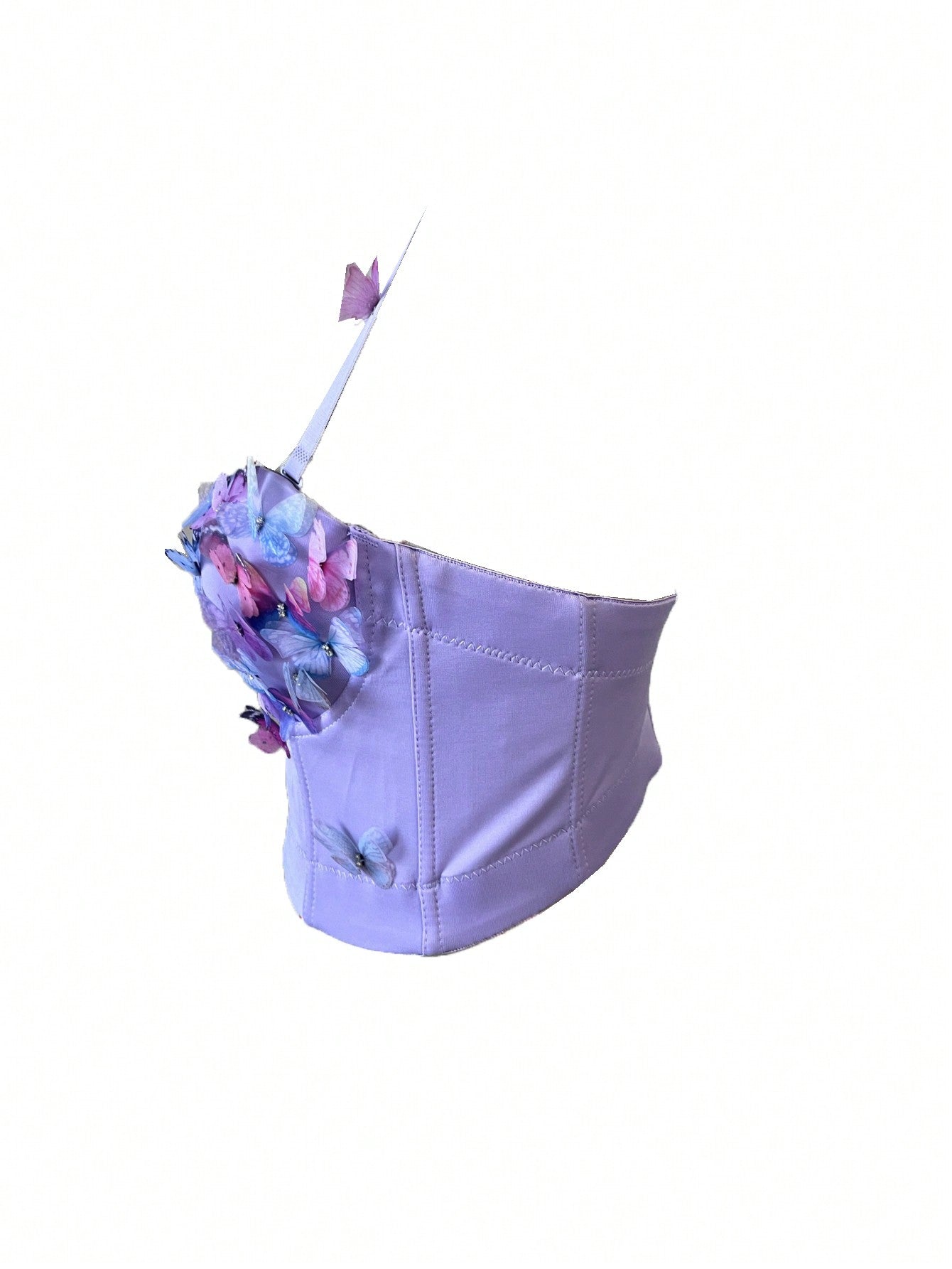 3D Butterfly Decor Purple Corset Crop Cami Top Bustier Spaghetti Strap Slim Party Corset Top