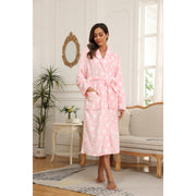 Women's Star Print Faux Wool Thickened Long Robe - Cozy Warm Loungewear Sleepwear