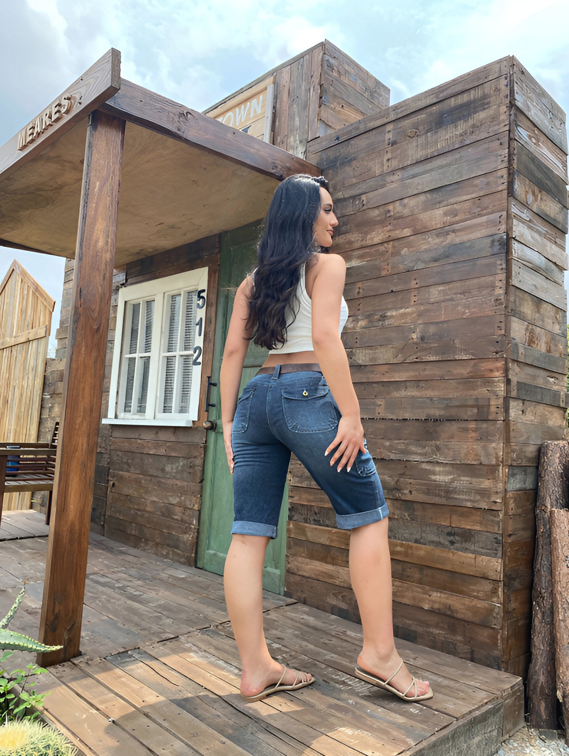 Vintage Cargo Pocket Denim Capri Jeans for Women, High-Waisted Cuffed Casual 5-Pocket Jeans